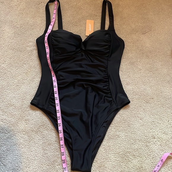 Lunabelle Ruched Front Ballet Back One-Piece Swimsuit, Black, sz L - Picture 9 of 13
